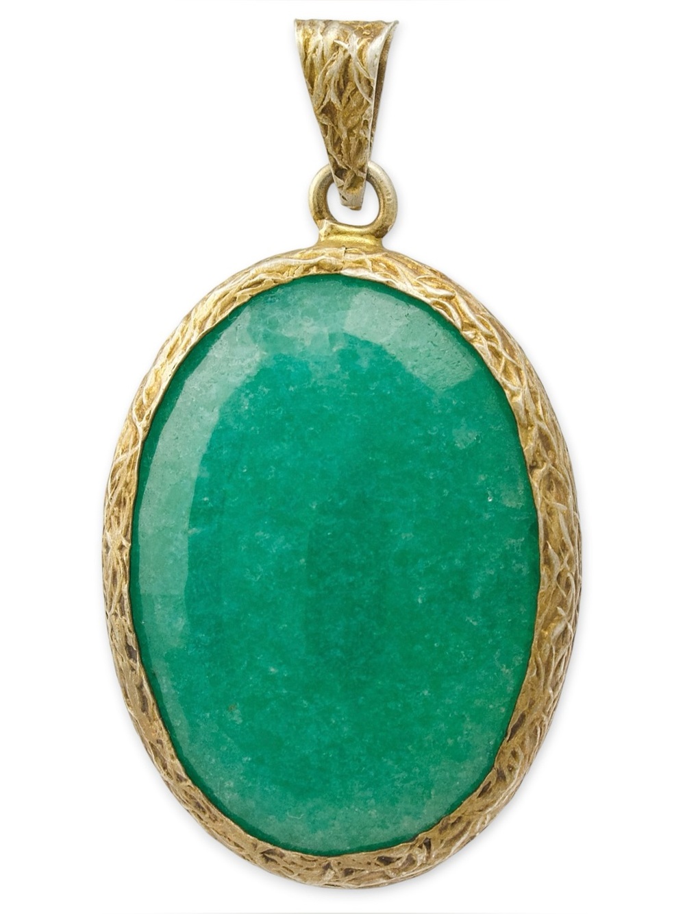 Vintage Green Aventurine Oval Necklace Pendant in Gold Vermeil Sterling Silver